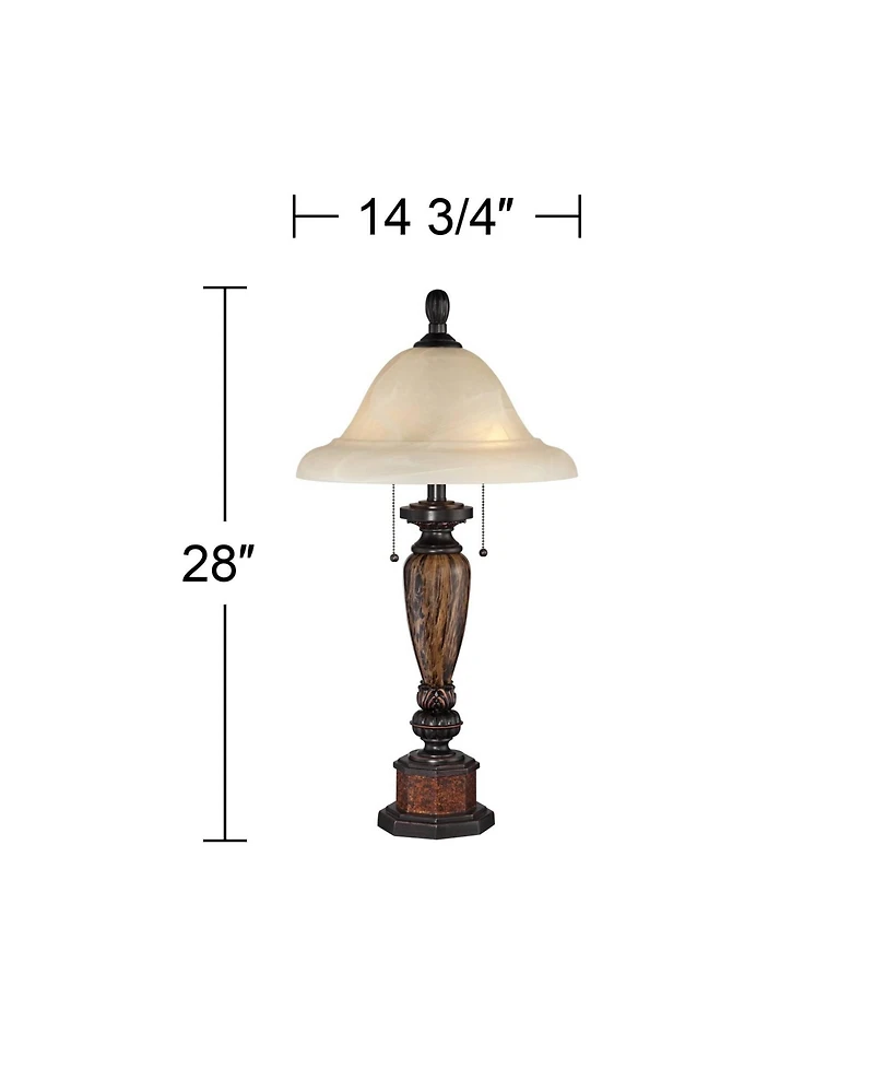 Sonnett Traditional Vintage like Table Lamp 28" Tall Warm Bronze Faux Marble Alabaster Glass Mushroom Shade for Living Room Bedroom House Bedside