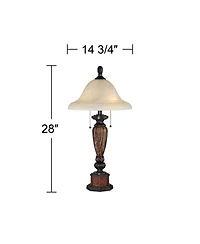 Sonnett Traditional Vintage like Table Lamp 28" Tall Warm Bronze Faux Marble Alabaster Glass Mushroom Shade for Living Room Bedroom House Bedside