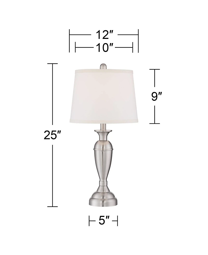 Regency Hill Blair Traditional Table Lamps 25" High Set of 2 Brushed Nickel White Drum Shade for Bedroom Living Room Bedside Nightstand Office Fa