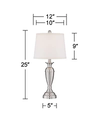 Regency Hill Blair Traditional Table Lamps 25" High Set of 2 Brushed Nickel White Drum Shade for Bedroom Living Room Bedside Nightstand Office Fa