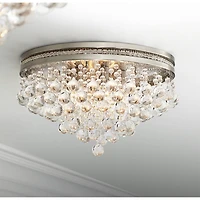 Vienna Full Spectrum Luxury Ceiling Light Flush Mount Fixture Brushed Nickel 15 1/4" Wide Crystal Droplets for Bedroom Hallway