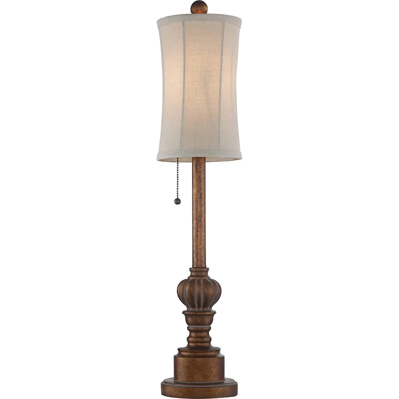 Regency Hill Traditional Buffet Table Lamps 28" Tall Set of 2 Warm Brown Wood Tone Fabric Drum Shade for Dining Room
