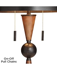 Franklin Iron Works Hunter Modern Rustic Farmhouse Table Lamp 29 3/4" Tall Cherry Wood Bronze Metal Double Drum Shade for Bedroom Living Room Hou