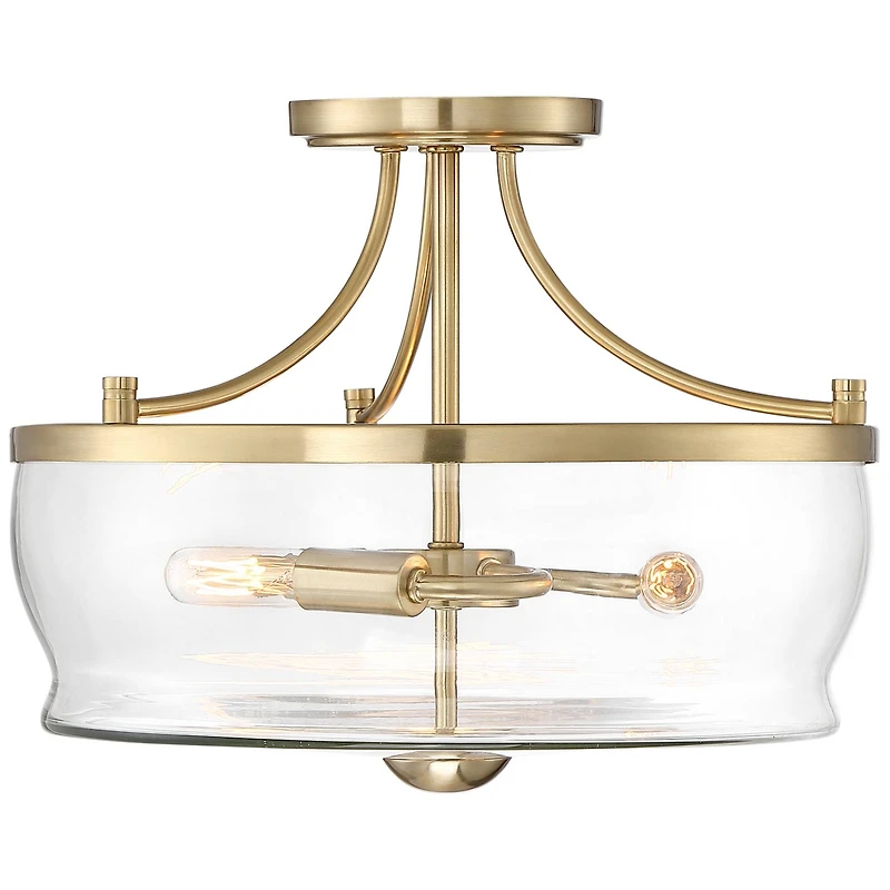 Possini Euro Design Alia Modern Industrial Ceiling Light Semi Flush Mount Fixture 14" Wide 3-Light Warm Brass Gold Clear Glass Shade for Bedroom Hallw
