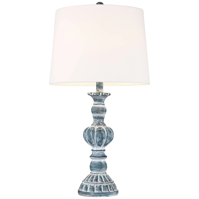 Tanya Coastal Traditional Vintage like Style Table Lamps 26.5" High Set of 2 Blue Washed White Tapered Drum Shade Decor for Living Room Bedroom B
