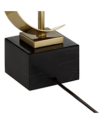 Luxe Modern Buffet Console Table Lamp 32" Tall Skinny Sculptural Gold Scroll Metal White Drum Shade for Bedroom Living Room Bedside Nightstand House H