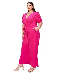 L I V D Plus Size Iris Surplice Belted Pocket Jumpsuit