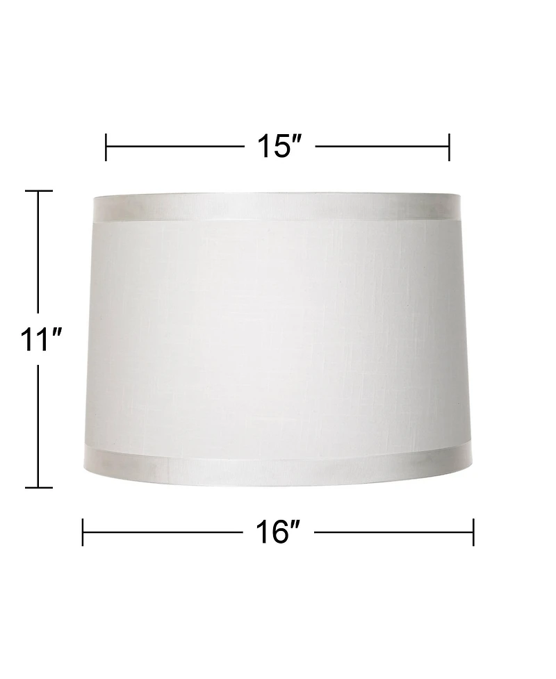 Springcrest Set of 2 Off-White Fabric Medium Drum Lamp Shades 15" Top x 16" Bottom x 11" High (Spider) Replacement with Harp and Finial