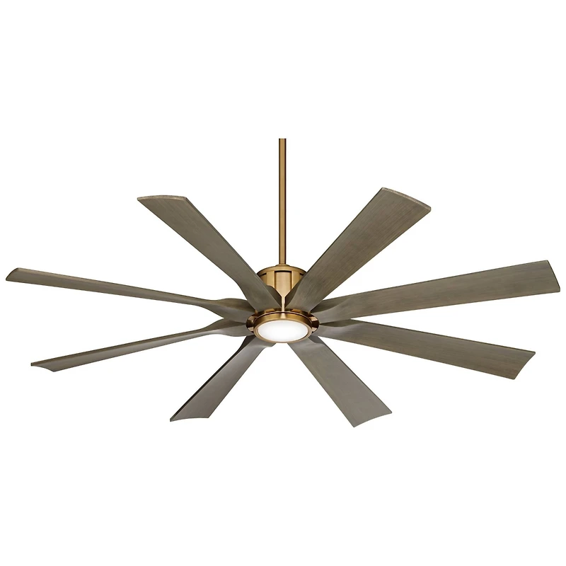 60" Possini Euro Design Defender Modern Indoor Outdoor Ceiling Fan with Dimmable Led Light Remote Control Soft Brass Oak Damp Rated for Patio Ext