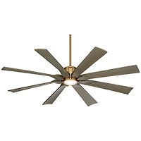 60" Possini Euro Design Defender Modern Indoor Outdoor Ceiling Fan with Dimmable Led Light Remote Control Soft Brass Oak Damp Rated for Patio Ext