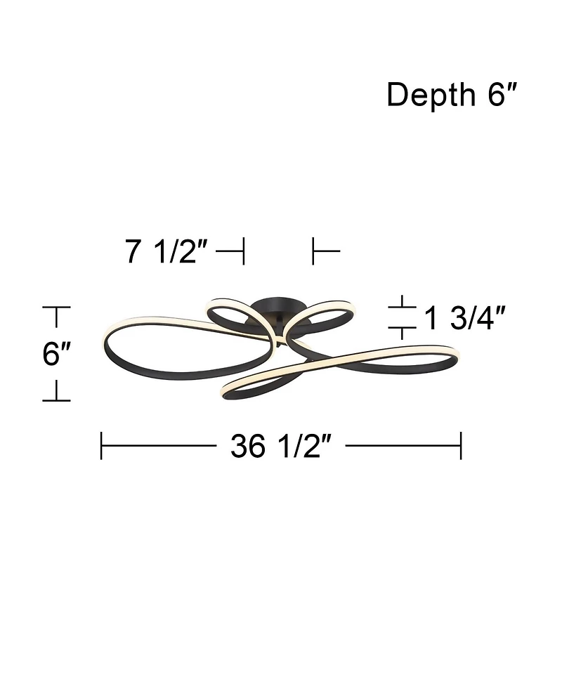 Possini Euro Design Helix Modern Semi Flush-Mount Ceiling Light Sand Black Dimmable Led Twisting 36 1/2" Wide Kitchen Living Room