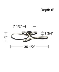 Possini Euro Design Helix Modern Semi Flush-Mount Ceiling Light Sand Black Dimmable Led Twisting 36 1/2" Wide Kitchen Living Room