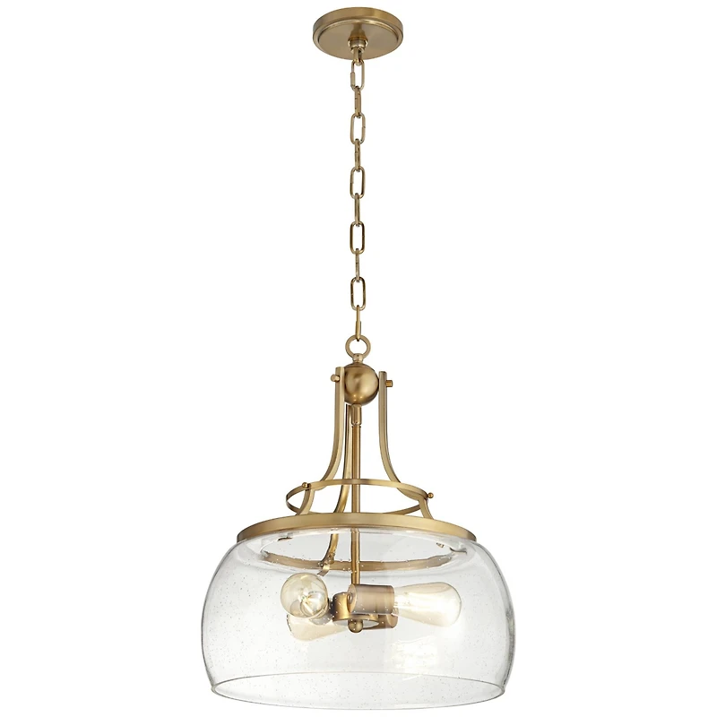 Franklin Iron Works Charleston Warm Brass Pendant Chandelier 16" Wide Modern Dimmable Led Clear Seedy Glass 3-Light Fixture for Dining Room Living Hou