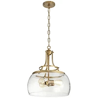 Franklin Iron Works Charleston Warm Brass Pendant Chandelier 16" Wide Modern Dimmable Led Clear Seedy Glass 3-Light Fixture for Dining Room Living Hou