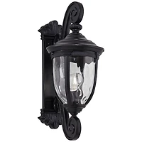 Bellagio European Outdoor Wall Light Fixture Texturized Black Dual Scroll Arm 24" Clear Hammered Glass for Exterior House Porch Patio Outside Deck Gar