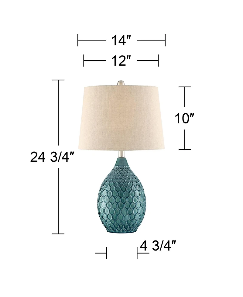 360 Lighting Kate Table Lamp 24 3/4" High Ceramic Green Oatmeal Drum Shade for Bedroom Living Room Bedside Nightstand Office Kids Family House Ho