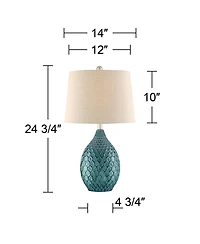 360 Lighting Kate Table Lamp 24 3/4" High Ceramic Green Oatmeal Drum Shade for Bedroom Living Room Bedside Nightstand Office Kids Family House Ho