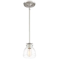 Possini Euro Design Bellis Brushed Nickel Mini Pendant Light 6 1/2" Wide Modern Industrial Clear Glass Shade for Dining Room Home Foyer Kitchen I