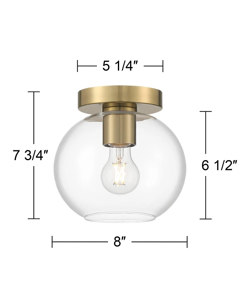 Possini Euro Design Kavin Modern Ceiling Light Semi Flush-Mount Fixture 8 3/4" Brass Clear Glass for Bedroom Kitchen Living Room