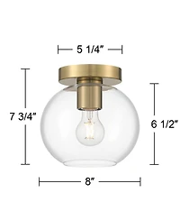 Possini Euro Design Kavin Modern Ceiling Light Semi Flush-Mount Fixture 8 3/4" Brass Clear Glass for Bedroom Kitchen Living Room