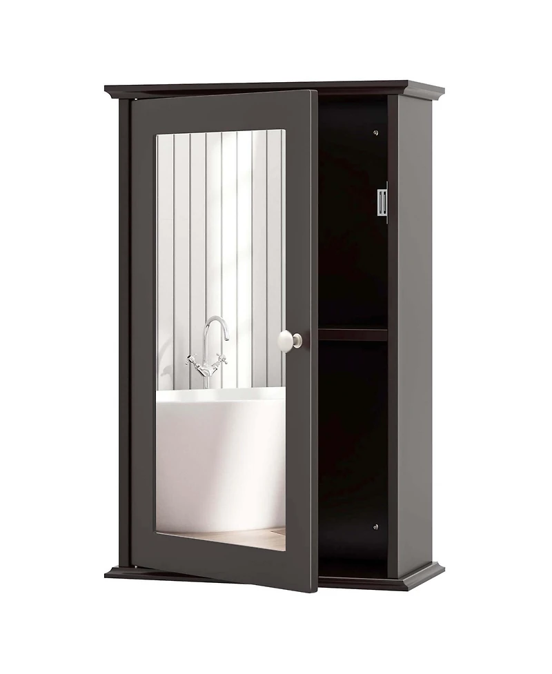 Bathroom Wall Cabinet Single Mirror Door Cupboard Storage Medicine Wood Shelf