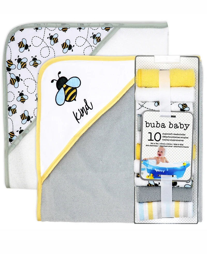 Buba Baby Boys and Girls 2 Pack Embroidered Hooded Bath Towel Wash Cloth Set