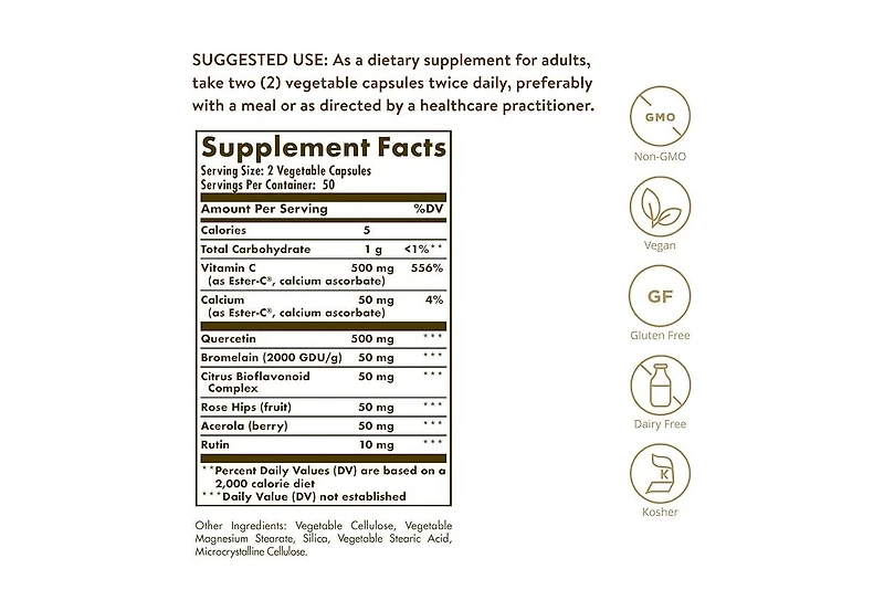 Solgar Quercetin Complex with Ester-c Plus Vegetable Capsules, 100 Veg Caps