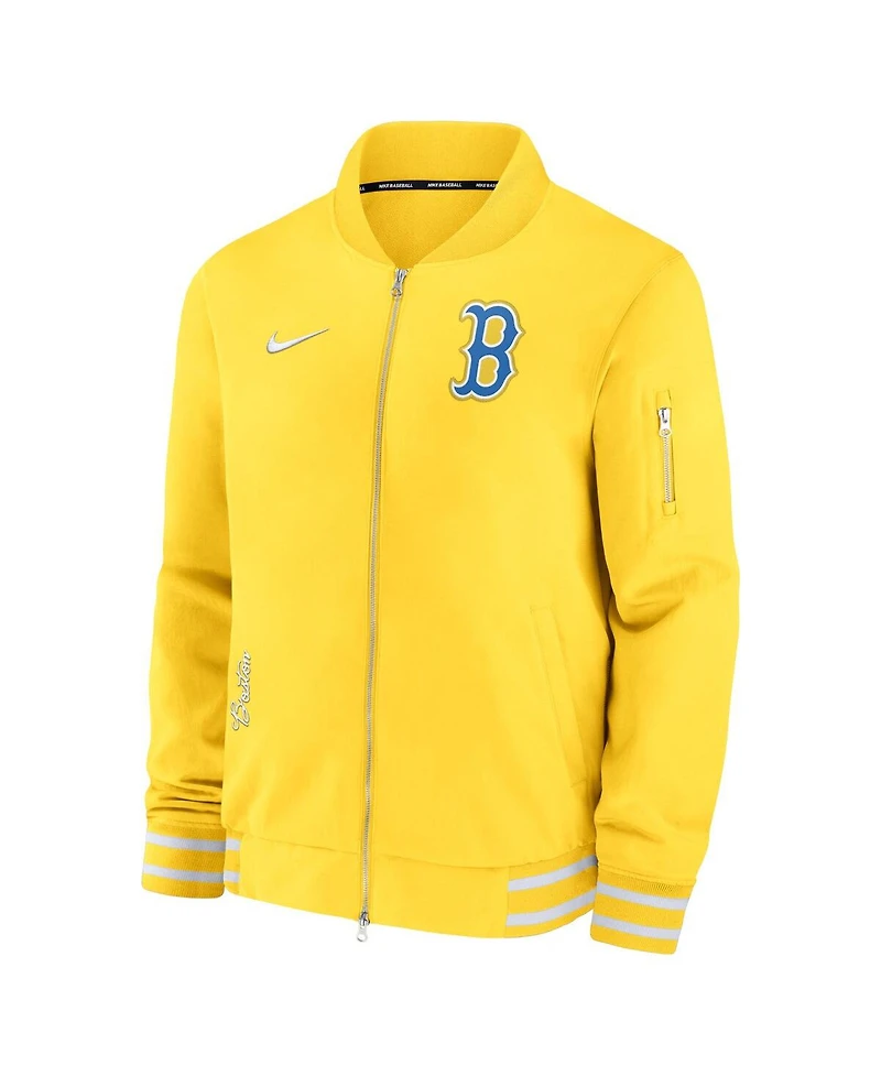 Nike Men's Gold Boston Red Sox City Connect Authentic Collection Game Time Bomber Full-Zip Jacket