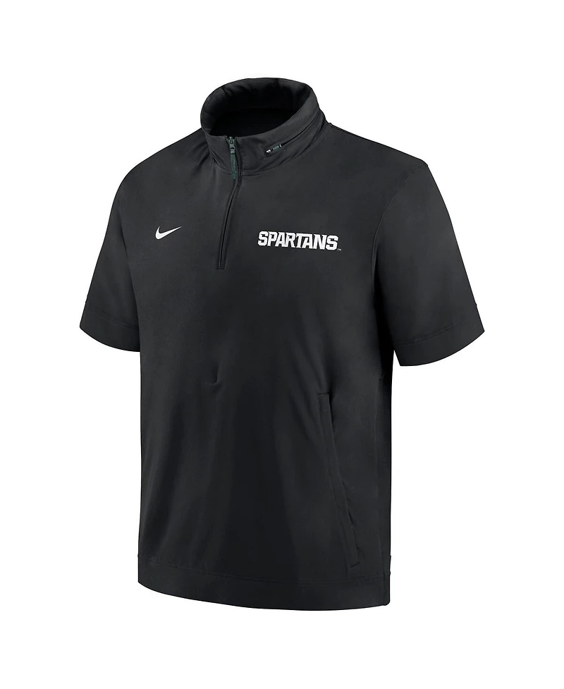 Nike Men's Black Michigan State Spartans 2024 Sideline Coach Short Sleeve Half-Zip Hoodie Jacket