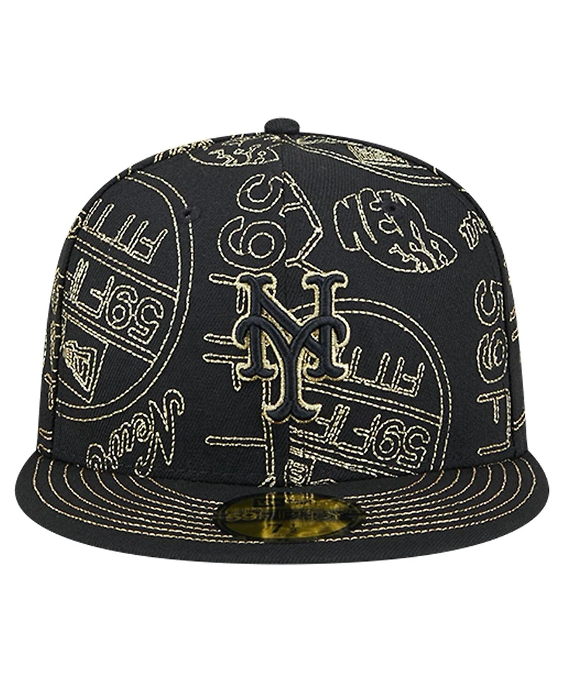 New Era Men's Black York Mets 59FIFTY Day Allover Fitted Hat