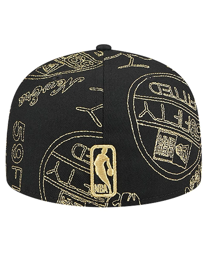 New Era Men's Black Philadelphia 76ers 59FIFTY Day Allover Print Stencil Fitted Hat