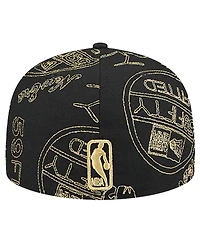 New Era Men's Black Philadelphia 76ers 59FIFTY Day Allover Print Stencil Fitted Hat