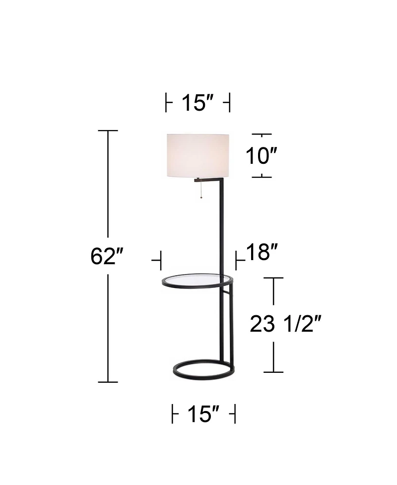 360 Lighting Space Saver Modern Floor Lamp with Tray Table 62" Tall Black Metal White Fabric Drum Shade for Living Room Bedroom Office House Home