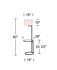 360 Lighting Space Saver Modern Floor Lamp with Tray Table 62" Tall Black Metal White Fabric Drum Shade for Living Room Bedroom Office House Home