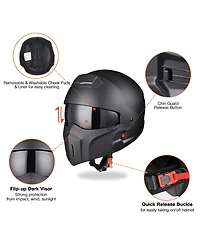 Ahr Motorcycle Helmet Open Face w/ Detachable Chin Guard Visor Dot Approved L