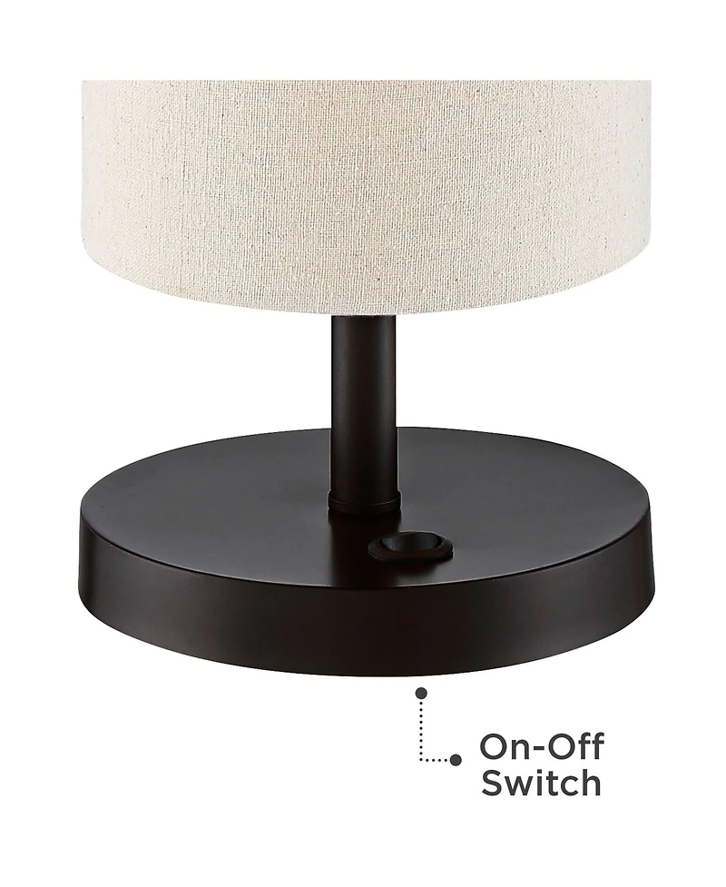 360 Lighting Heyburn Modern Accent Table Lamp 20" High Dark Bronze with Usb and Ac Power Outlet in Base Oatmeal Cylinder Shade for Bedroom Office