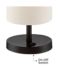 360 Lighting Heyburn Modern Accent Table Lamp 20" High Dark Bronze with Usb and Ac Power Outlet in Base Oatmeal Cylinder Shade for Bedroom Office