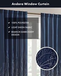 Madison Park Andora Botanical Embroidered Curtain Panel, Single with Privacy Lining for Bedroom and Living Room, 84 inch length