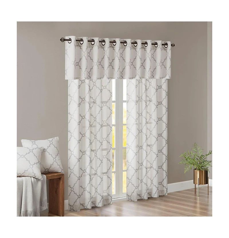 Madison Park Saratoga Fretwork Print Grommet Top Window Valance for Bedroom, 18 inch valances windows Living Room, Width 50 length inches,
