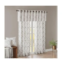 Madison Park Saratoga Fretwork Print Grommet Top Window Valance for Bedroom, 18 inch valances windows Living Room, Width 50 length inches,