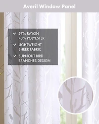 Madison Park Averil Grommet Top Sheer Window Curtain, grey sheer curtains 95 inches long Single Curtain, Width 50 Bird on Branches Burnout curtains sh