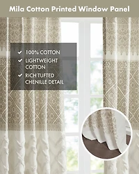 Mila Cotton Curtain Panel with Chenille Detail and Lining, 50"W x 84"L