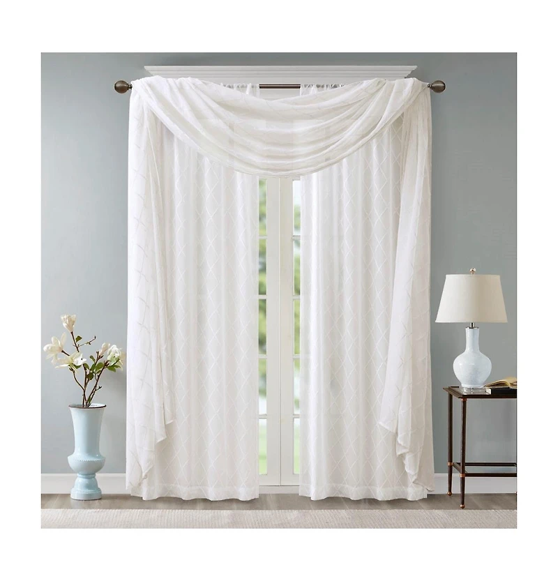 Madison Park Irina Diamond Sheer Embroidered Window Scarf Drapes