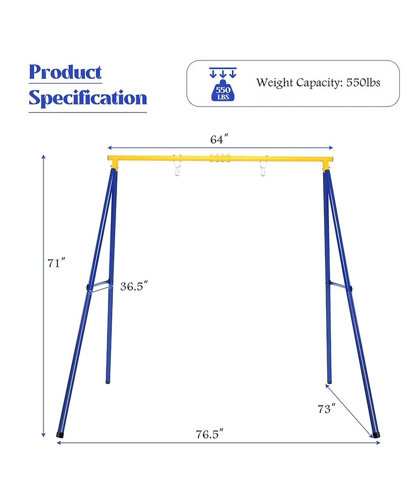 Costway Metal A-Frame Swing Stand Heavy Duty Extra Swing Frame w/Ground Stakes for Backyard