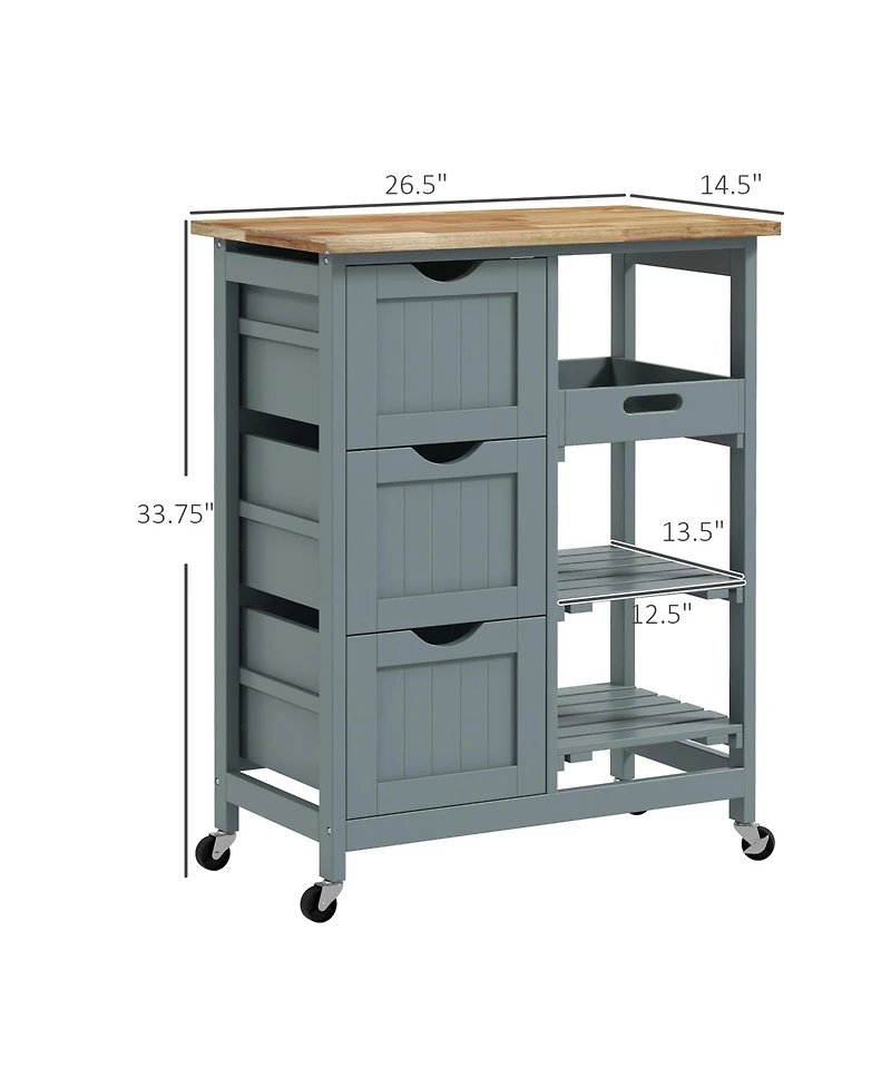 Homcom Rolling Kitchen Island Cart, Bar Serving Cart with Drawers,