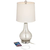 360 Lighting Ledger Modern Accent Table Lamps 21 3/4" High Set of 2 Mercury Glass with Usb Charging Port Off-White Drum Shade for Family Office D