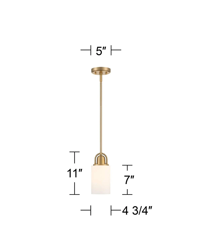 Possini Euro Design Copenhagan Warm Brass Gold Mini Pendant Light 4 3/4" Wide Modern Opal White Glass Cylinder Shade Fixture for Dining Room House Foy