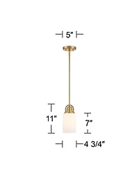 Possini Euro Design Copenhagan Warm Brass Gold Mini Pendant Light 4 3/4" Wide Modern Opal White Glass Cylinder Shade Fixture for Dining Room House Foy