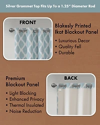 Blakesly Ikat blackout curtains for bedroom, Silver grommet top fit up to 1.25 inches rod Single Curtain Panel for Living Room, Width 50 length 95 inc