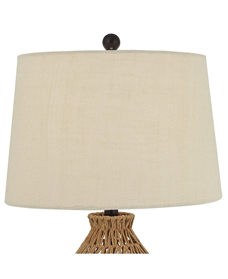 360 Lighting San Carlos Modern Coastal Table Lamp 29" Tall Natural Rattan Wicker with Usb Cord Dimmer Oatmeal Fabric Shade for Bedroom Living Roo